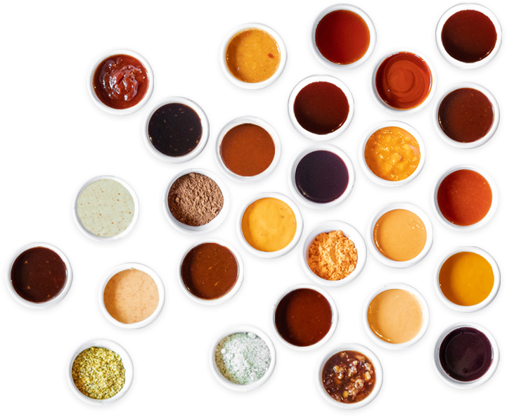 Arrangement of wing sauces